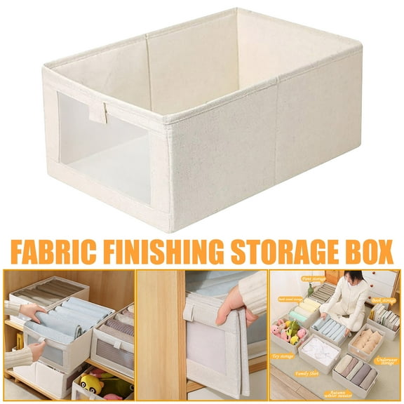 Qonioi Fabric Storage Box, Linen Foldable Organizer for Clothes Underwear Storage, Multi-Compartment Storage Bin