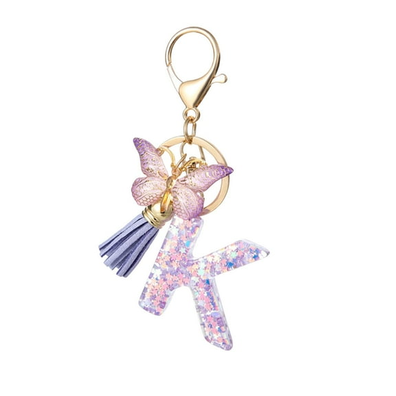 Qonioi Fashion Letter Key Chain, Butterfly Tassel Pendant for Keys Backpack Decoration, Keychain Accessory Key Fob Key Ring