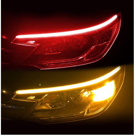 Qonioi Flexible LED Strip Lights, 2pcs Car Daytime Running Light Guide Bar with Turn Signal, 12V SMD 2835 LED Streamer Decorative Light for Headlight Truck Motorcycle Interior Exterior