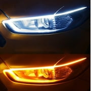 Qonioi Flexible LED Strip Lights, 2pcs Car Daytime Running Light Guide Bar with Turn Signal, 12V SMD 2835 LED Streamer Decorative Light for Headlight Truck Motorcycle Interior Exterior