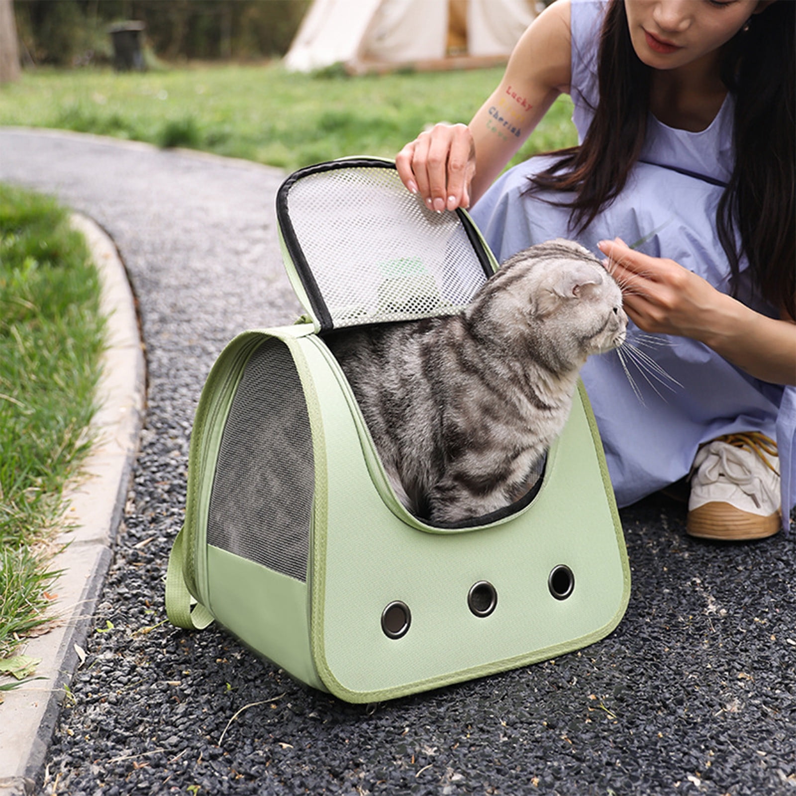 Qonioi Foldable Cat Backpack, Breathable Pet Carrier Backpack for Cats, Portable Walking Bag for Hiking Travel with Ventilation & Safety Lock
