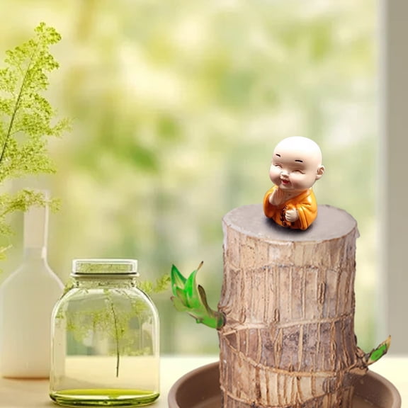 Qonioi Funny Little Monk Ornament, 4-Inch Resin Basimu Pot Decor for Home Desktop, Zen Garden Figurine, Meditation Sculpture