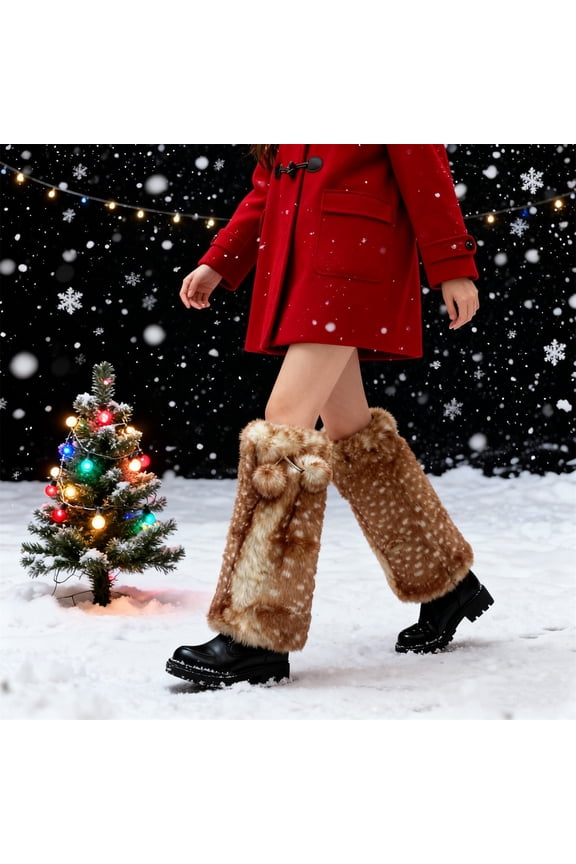 Furry Deer Print Leg Warmers, Soft Thicken Elastic Leg Accessories for Women Holiday Party Photo Props, Leg Warmers, Festival Socks