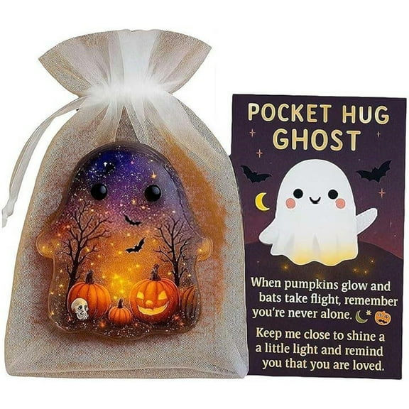 Qonioi Ghost Pocket Cards Halloween Ornament, Adorable Portable Acrylic Ghost Card Gift for People, Emotional Support Gift Set
