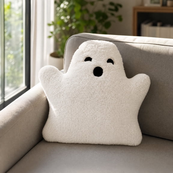 Qonioi Ghost Throw Pillow, Soft Cotton Halloween Decorative Cushion, Cute White Ghost Pillow for Sofa Bed Home Decor