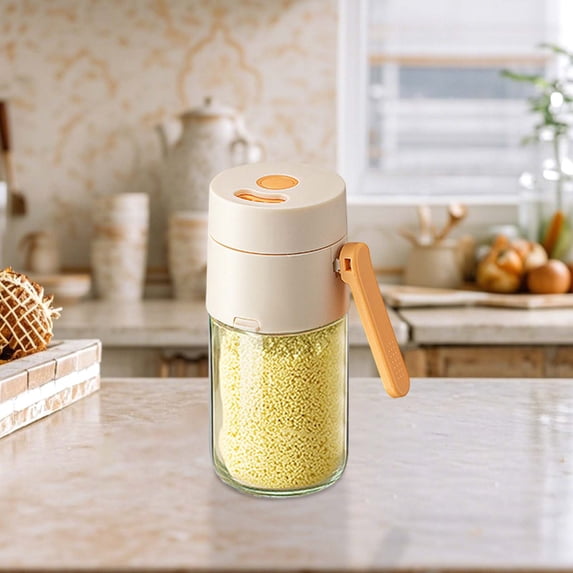 Qonioi Kitchen Measuring Spice Jar, Glass Seasoning Dispenser with Gram Scale, Airtight Sealed Seasoning Pot for Salt Pepper Sugar Spices