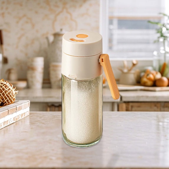 Qonioi Kitchen Measuring Spice Jar, Glass Seasoning Dispenser with Gram Scale, Airtight Sealed Seasoning Pot for Salt Pepper Sugar Spices