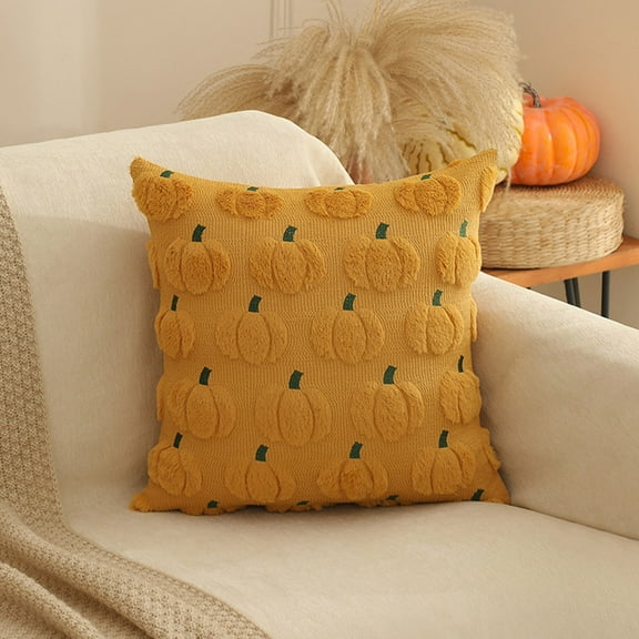 Qonioi Halloween Pillow Cover, Quilted Velvet Pumpkin Cushion Case 45x45cm, Hidden Zipper Sofa Pillowcase for Living Room Decor, Fall Festival Thanksgiving Home Decoration