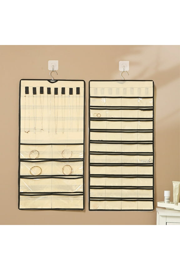 Hanging Jewelry Organizer with 48 Bags, Double Sided Travel Storage Roll for Necklace Earrings Rings, Jewelry Hanger Closet Door