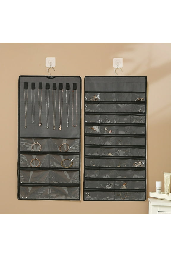 Hanging Jewelry Organizer with 48 Bags, Double Sided Travel Storage Roll for Necklace Earrings Rings, Jewelry Hanger Closet Door