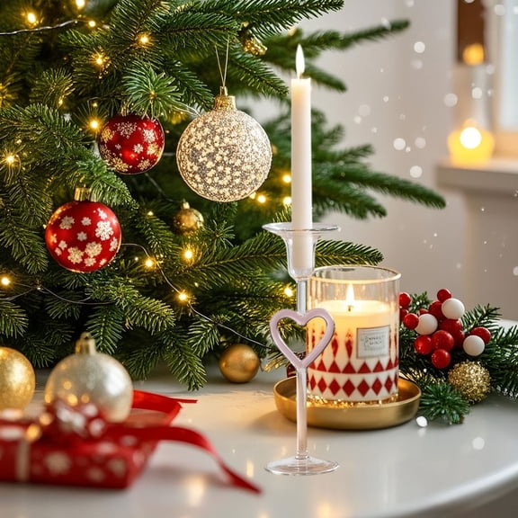 Qonioi Heart-Shaped Glass Candlestick, 21cm High Foot Holder for Romantic Dinner Wedding, Colorful Candle Holder, Glass Candlestick