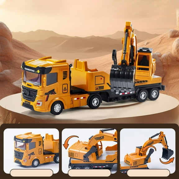 Qonioi Inertial Alloy Engineering Vehicle Multicolor 27cm Long, Push Go Toy Cars for Boys, Construction Site Play Set with Movable Parts