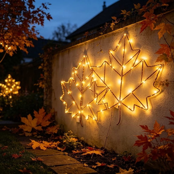 Qonioi Iron Maple Leaf Light Decor, Hollow Thanksgiving Ornament with Warm LED Lights, Rustproof Iron Frame Fall Decoration