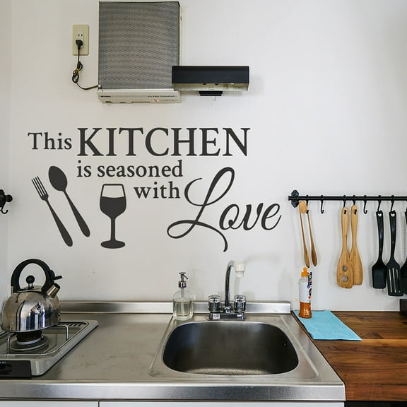 Qonioi Kitchen Heart Home Wall Decal, 58x28cm Removable PVC Art Sticker for Wall Decor, DIY Mural Lettering