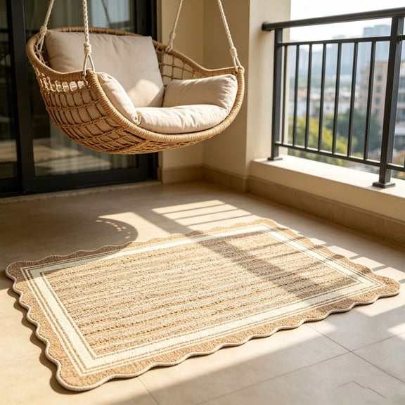 Qonioi Kitchen Mat, Fan-Shaped Absorbent Non Slip Mat for Bathroom, Jute Print Floor Mat with Mesh Base for Entryway Laundry