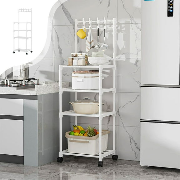 Qonioi Kitchen Storage Cart, 4 Tier Multi-Layer Shelf with Wheels, Heavy Duty Organizer Rack