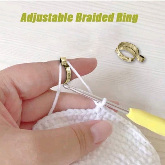 Qonioi Knitting Loop, Crochet Loop Adjustable Yarn Guide, Handmade Vintage Copper Brass Knitting Accessories, Anti-Slip Tension Control Ring for Faster Crocheting and Knitting