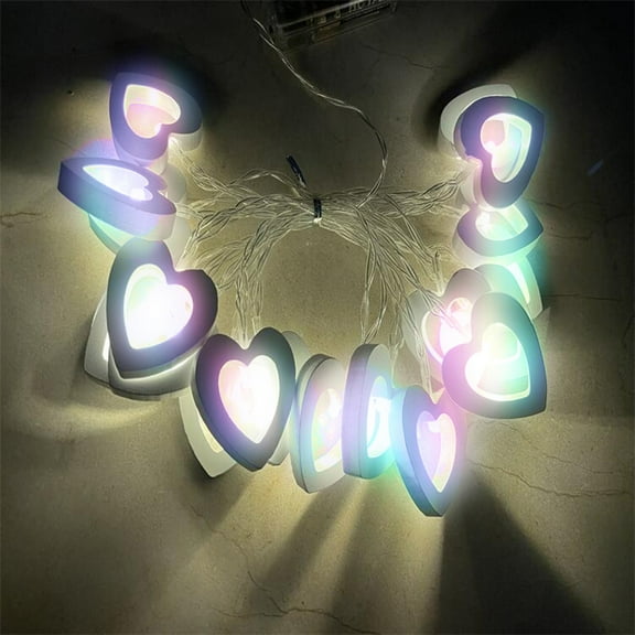Qonioi LED Heart String Lights, Battery Powered Wooden Heart Lights for Valentine's Day, Romantic Proposal Decoration Love Lights for Indoor Outdoor Party Wedding