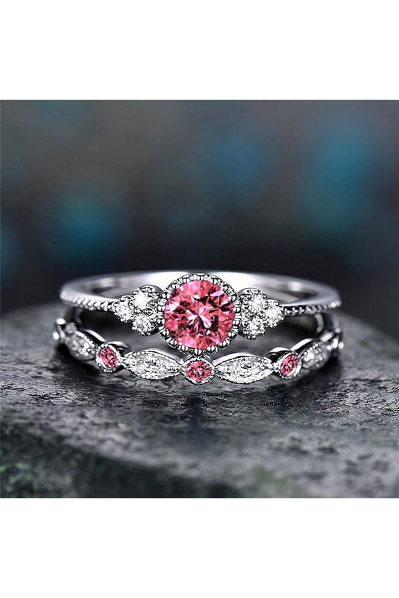 Ladies Stackable Zircon Rings, Couple Matching Rings Set with Two Interlocking Bands, Stackable Adjustable Ring for Women Gift for Her Teen Daughter Sister BFF