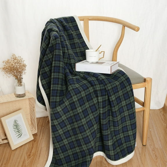 Qonioi Lamb Wool Blanket, Checked Printed Warm Throw for Winter Nap Home, Plaid Blanket