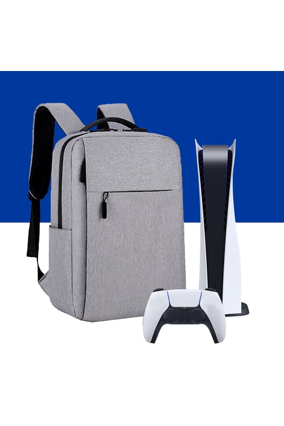 Large Capacity Travel Pouch for Game Console, Protective Storage Bag for Console Discs Controllers Accessories, Durable Shoulder Bag with USB Port for Charging Travel Gaming Gear