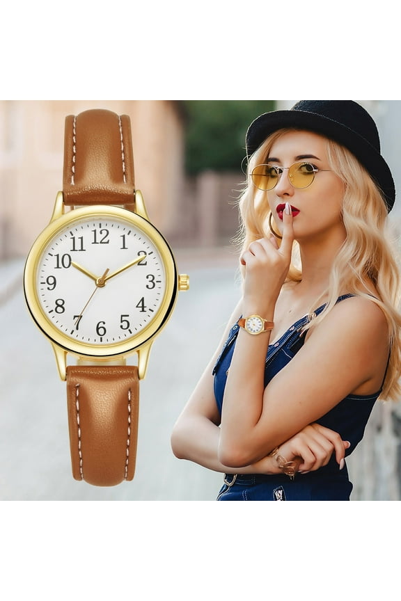 Leather Strap Women's Watch, Classic Analog Quartz with Roman Numerals Dial, Wrist Watch, Fashion Timepiece
