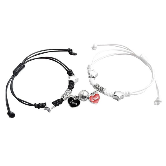 Qonioi Magnetic Couple Bracelet, Set of Two with Special Pendant for Event Party, Love Connection Bracelet, Matching Pair Jewelry