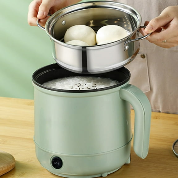 Qonioi Mini Hot Pot, 1.7L Electric Wok with Steamer, 2-Speed Heat Settings 300W/600W, Multifunctional Personal Cooker for Dorm Office Travel Shabu-Shabu Noodles