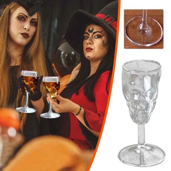 Qonioi Mini Skull Glass Goblet Set, Crystal Skull Whisky Glass Wine Cup, Borosilicate Glass Coffee Cup, Gothic Barware for Halloween Decor