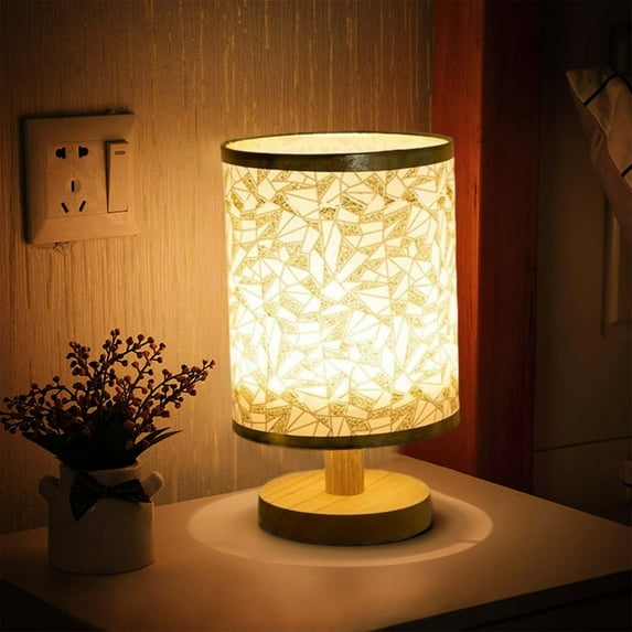 Qonioi Mother's Day Table Lamp, Fabric Shade Bedside Desk Light, Wood Base Decorative Lamp, Gift for Mom from Daughter Son