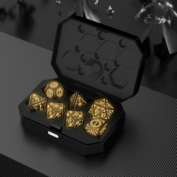 Qonioi Multi-Sided Electronic Dice 7 Pcs, Glowing LED Dice Set with Rechargeable Battery Charging Case, Colorful Luminous Game Dice for Board Game Night Party Decor, Yellow