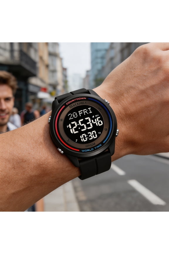 Multifunctional Chronograph Digital Watch, Large Luminous Display for Men, Waterproof Electronic Sports Wristwatch with Alarm Stopwatch