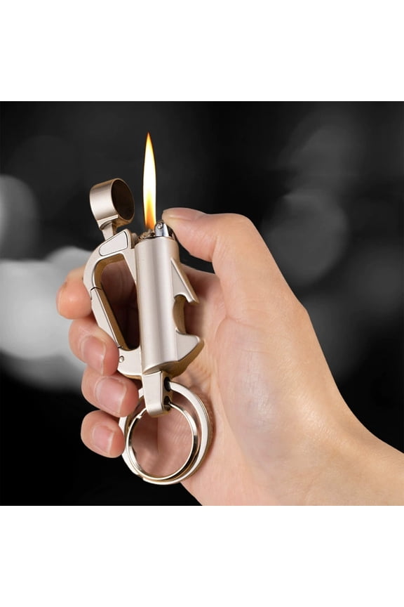 Multifunctional Grinding Wheel Kerosene Lighter, 8.4cm Metal Keychain Car Lighter for Men in Gold Black Gray, Vintage Waist-Worn Fire Starter