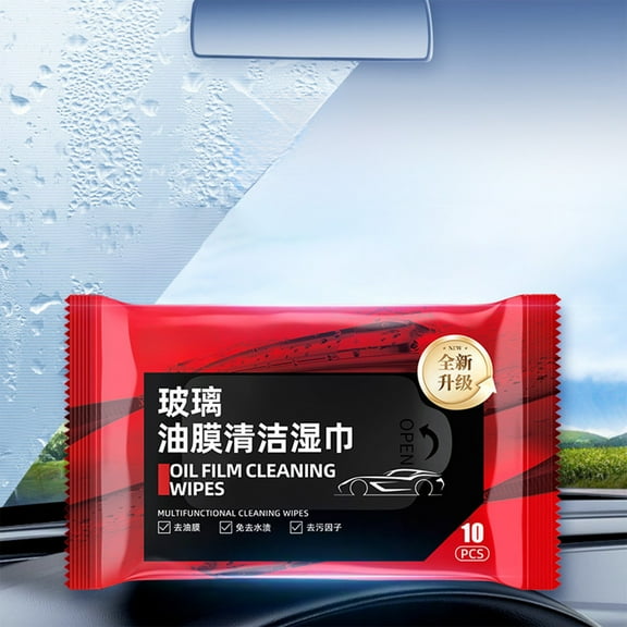 Qonioi Oil Film Cleaning Wipes, Multi Functional Glass Cleaner Wet Wipes for Car Windshield and Home Mirrors, 5 Packs of 10 Sheets Each for Removing Grease Bugs Bird Dropping Needed