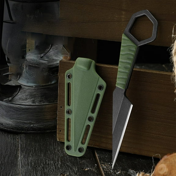 Qonioi Outdoor Multifunctional Portable Knife, Stainless Steel Small Knife with Scabbard for Hiking, Survival Tool with Necklace