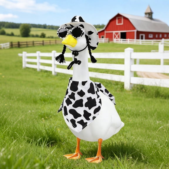 Qonioi Porch Goose Cow Costume, 23 Inch Lawn Goose Accessory Set, Farm Animal Dress-Up Kit with Hat and Scarf