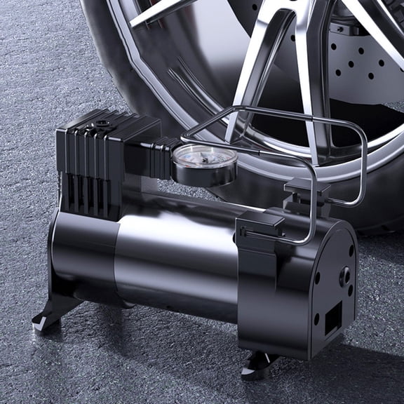 Qonioi Portable Double Cylinder Car Pump 120W, High Power Air Compressor for Cars Motorcycles, Compact Inflator with Gauge for Road Use
