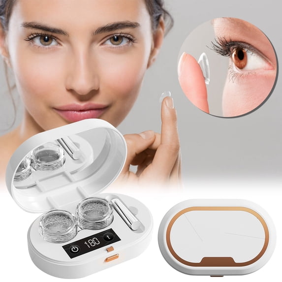 Qonioi Portable Lens Cleaner, Fully Automatic Folding Ultrasonic Cleaner, 360° Vibration Ultrasonic Eyeglass Cleaner, LED Display with 3 Timer Modes for Glasses Jewelry Dentures