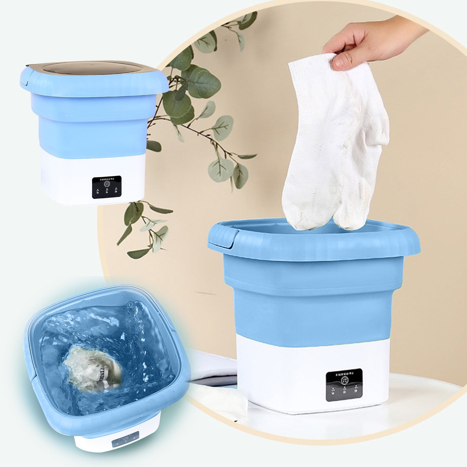 Qonioi Portable Washing Machine, Foldable Mini Washer for Underwear Baby Clothes, Compact Travel Washer for Apartments Dorms Camping with Dehydration Basket