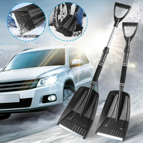 Qonioi Retractable Car Snow Shovel, Aluminum Alloy Detachable Snow Removal Tool, Winter Ice Scraper