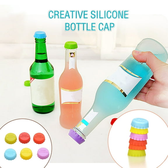 Qonioi Reusable Rubber Bottle Caps, Pack of 6 Food Grade Silicone Lids for Beer Soda Bottles, Bottle Stoppers, Drink Caps