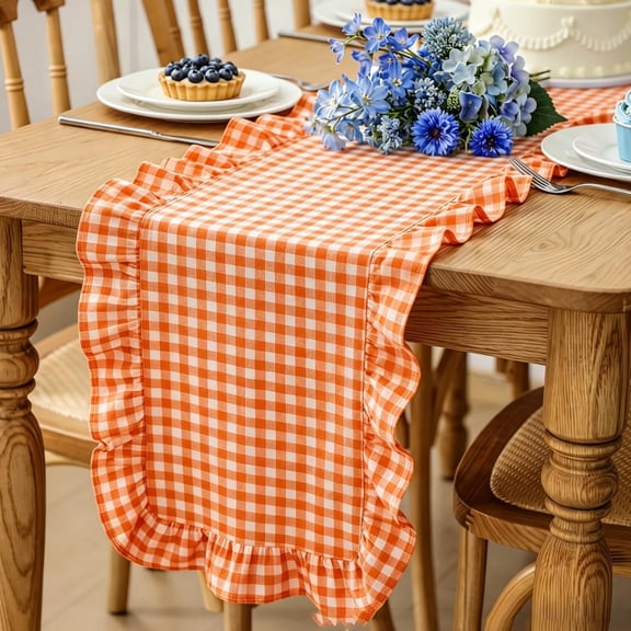 Qonioi Ruffled Table Runner with Scalloped Leaf Edge, Elegant Flounce Trim Cloth Runner, Washable Long Strip Placemat for Coffee Table Dining Table TV Cabinet