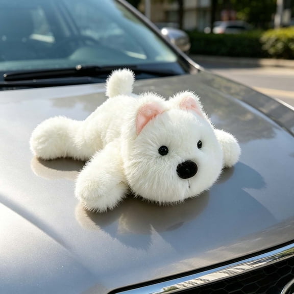 Qonioi Samoyed Dog Car Magnetic Ornament, Cute Soft Stuffed Puppy Magnet with Hidden Magnet, Adorable Vehicle Exterior Decoration for Car Door Tank Cap Hood