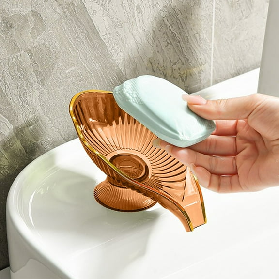 Qonioi Self-Draining Soap Dish, Angled Design with Gold Metal Holder Keeps Soap Dry, Non-Porous Easy Clean Tray, For Bathroom Kitchen Sink