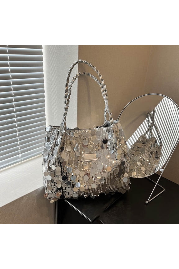 Sequin Shoulder Bag, Large Capacity Western Style Handbag for Women, Fashionable Underarm Purse, Glitter Clutch Bag