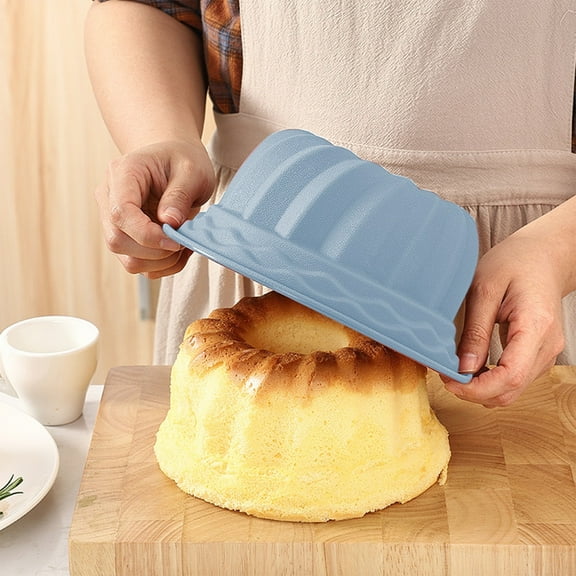 Qonioi Silicone Savarin Cake, Non-Stick Steam Bake Chiffon Bundt Pan, Round Baking Tray for Cakes Puddings, Easy Clean Kitchen Baking Tools