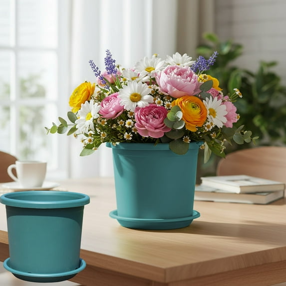 Qonioi Simple Style Plastic Flower Pot, 14x12cm Multi-Season Plant Pot for Indoor Outdoor, Flower Pot Plant Container