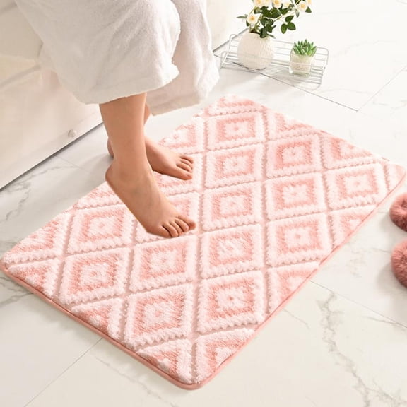 Qonioi Soft Velvet Bath Mat, Absorbent Non-Slip Foam Rug for Bathroom Floor, Machine Washable Comfortable, Shower Mat
