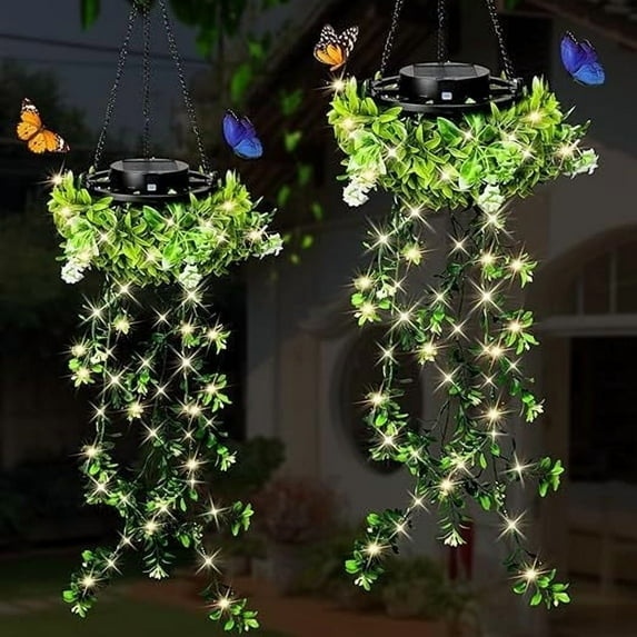 Qonioi Solar Ivy Lights Outdoor Artificial Plant, Waterproof Hanging Garden Balcony Decoration, Solar Powered LED Vine Lights