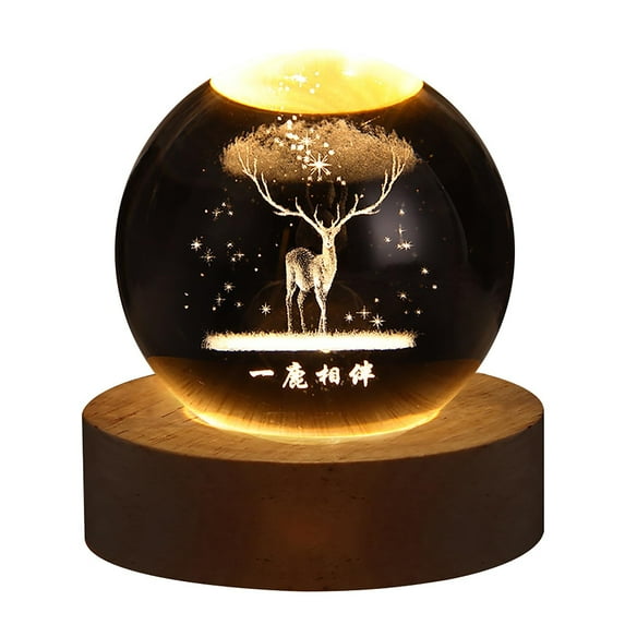 Qonioi Solar System Crystal Ball Lamp, LED Night Light with Wood Base, Glass Orb Room Decor, Galaxy Themed Gift